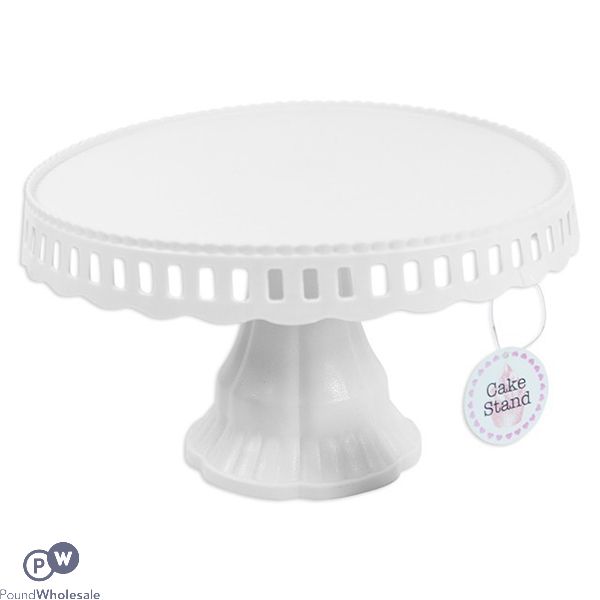 WHITE PLASTIC CAKE STAND 28CM X 17CM