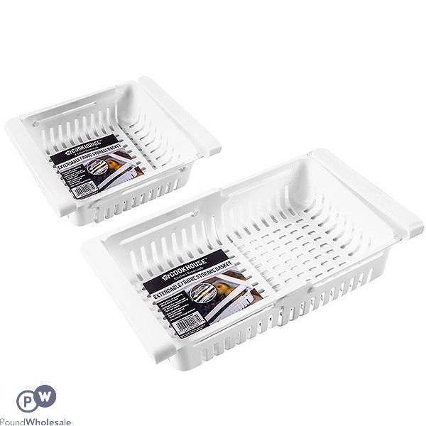 COOKHOUSE WHITE EXTENDABLE FRIDGE STORAGE BASKET 28.5CM