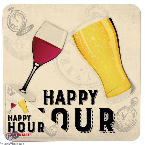 Happy Hour Beer Mat Coasters 10cm 10 Pack