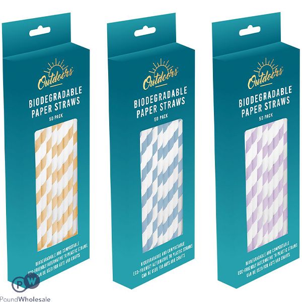 Bello Biodegradable Paper Straws 50 Pack Assorted Colours