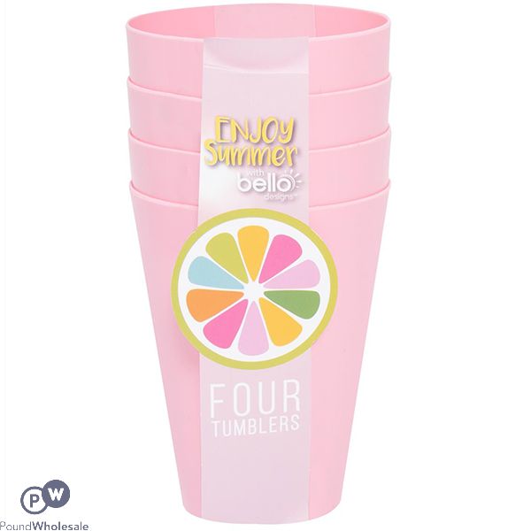 Bello Pink Plastic Tumblers 300ml 4 Pack