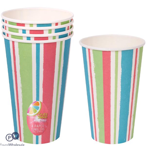 Bello Stripe Lolly Paper Tumbler 16oz 4 Pack