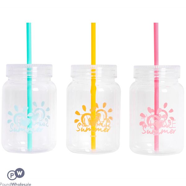 Bello Plastic Drinking Jar With Straw 450ml Assorted