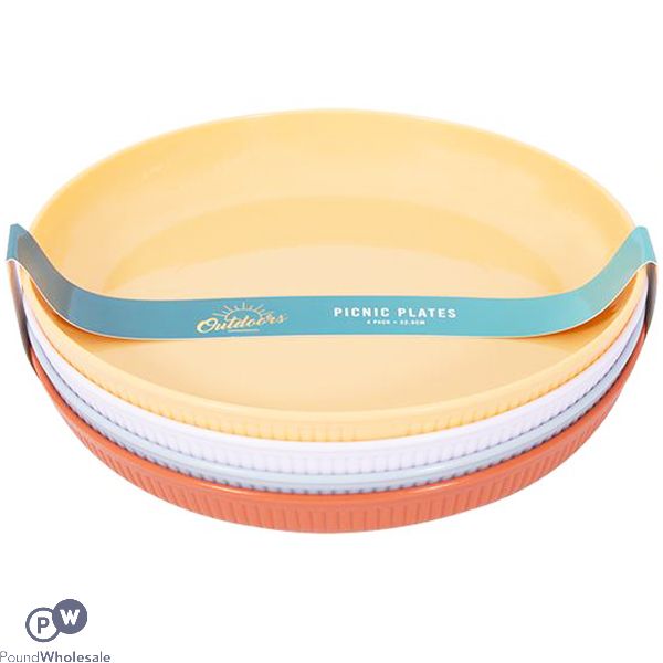 Bello Assorted Colour Plastic Ribbed Picnic Plates 22.6cm 4 Pack