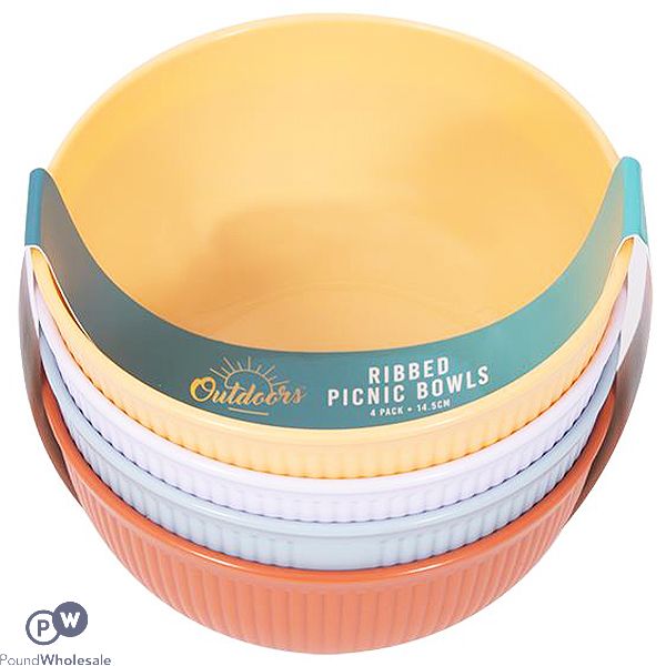 Bello Assorted Colour Plastic Ribbed Picnic Bowls 15cm 4 Pack