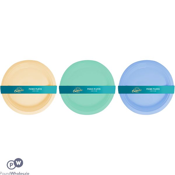 Bello Plastic Summer Picnic Kids Plates 23cm 4 Pack Assorted Colours