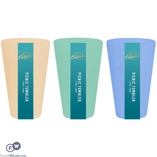 Bello Plastic Picnic Tumbler 14oz 4 Pack Assorted Colours