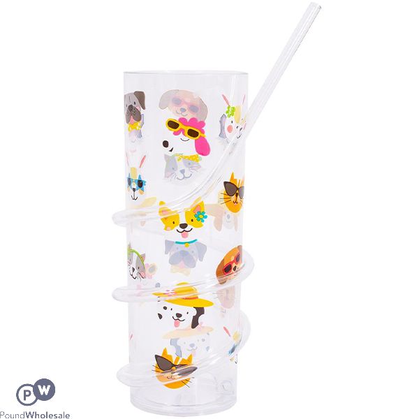 Bello Plastic Kids Animals Crazy Straw Tumbler 400ml