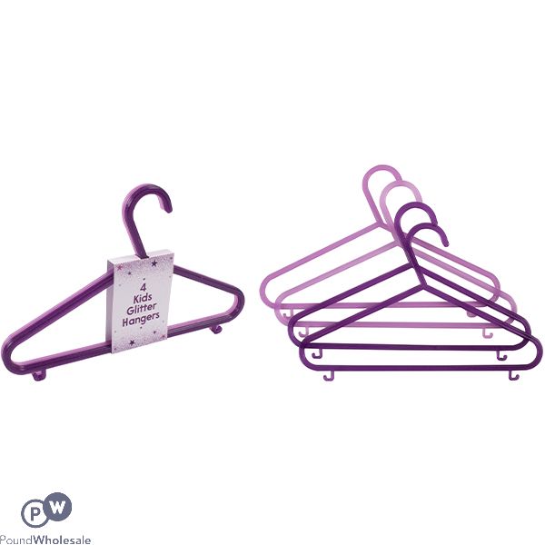 Assorted Colour Kids Glitter Coat Hangers 4 Pack