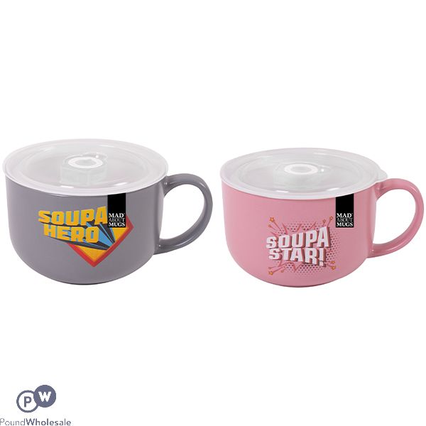 Mad About Mugs Lidded Soup Mug 25oz Assorted Colours