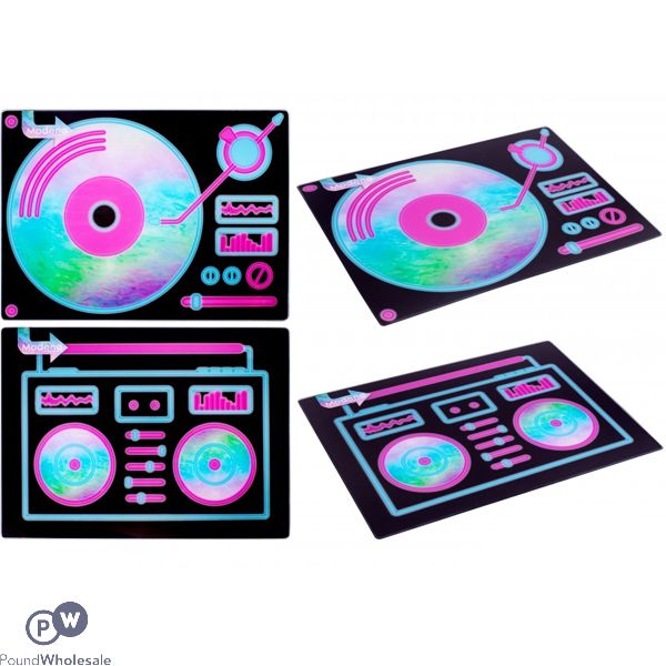 Modena Neon Sounds Tempered Glass Worktop Saver 27cm X 37cm Assorted