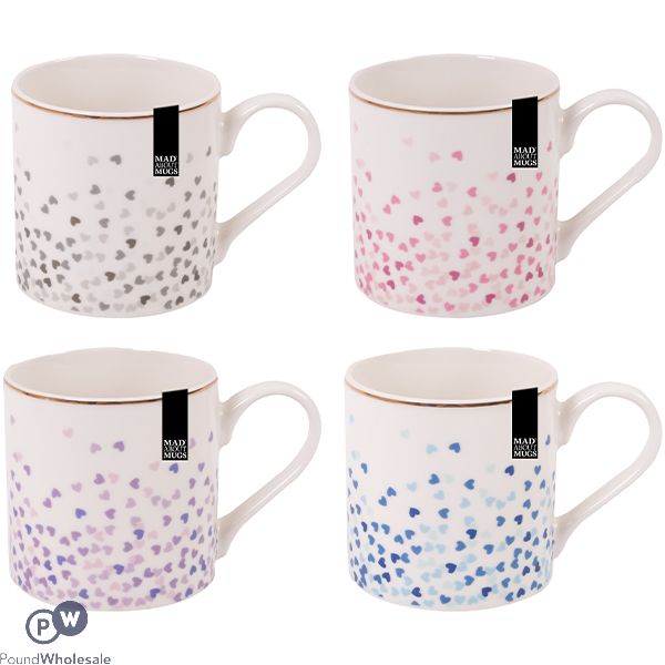 Mad About Mugs New Bone China Hearts Gold Rim Mug 13oz Assorted Colours
