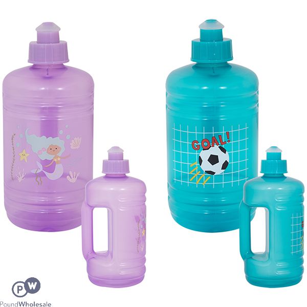 Kids Mermaid & Football Printed Barrel Water Bottle 450ml Assorted
