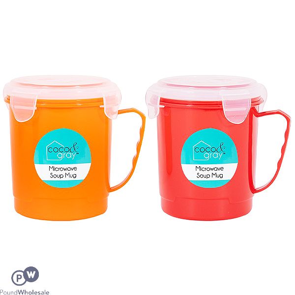 Microwave Soup Mug W/lid 600ml Assorted Colours