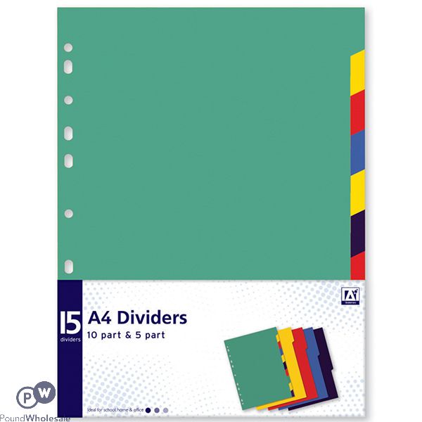 A4 10 Part & 5 Part Dividers Assorted Colours 15 Pack