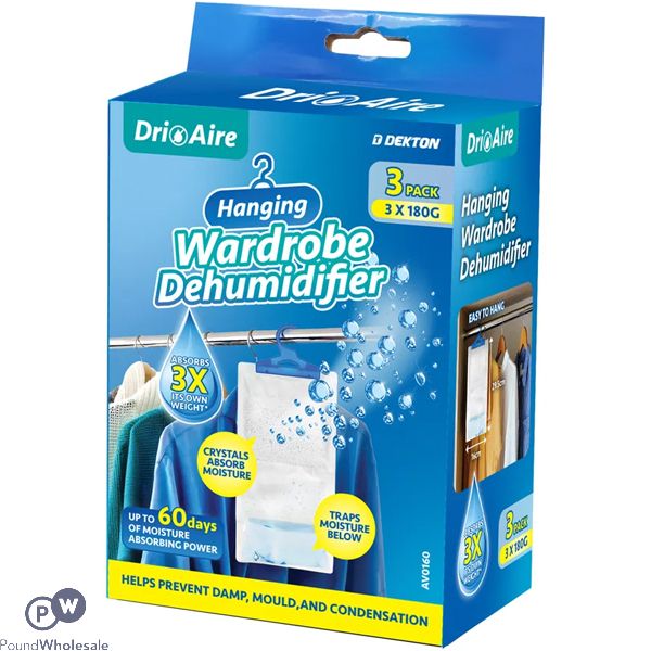 Dekton Dri Aire Hanging Wardrobe Dehumidifier 3 X 180g