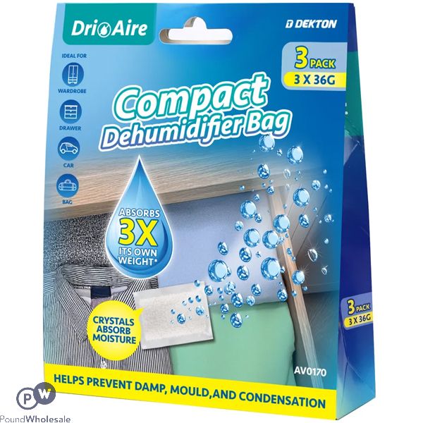 Dekton Dri Aire Compact Dehumidifier Bag 36g 3 Pack