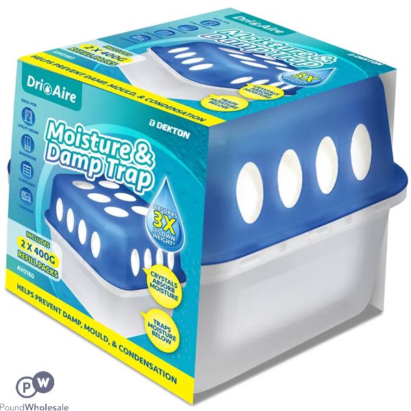 Dekton Dri Aire Moisture & Damp Trap Plastic Box With 2 400g Refill Pouches