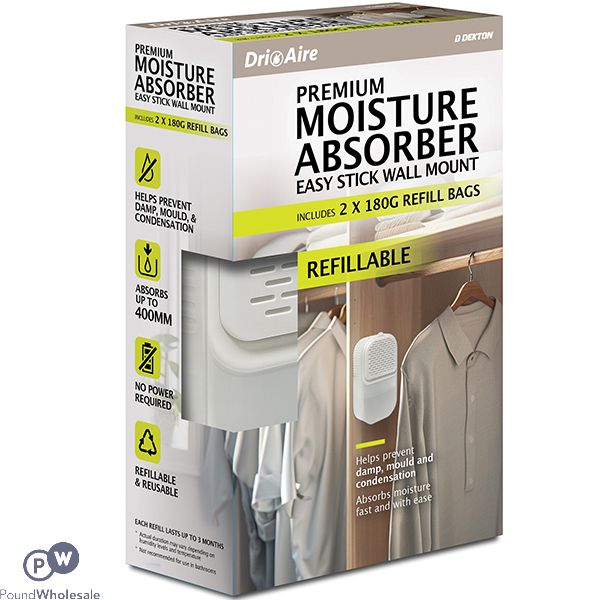 Dekton Dri Aire Refillable Premium Moisture Absorber Dehumidifier 2 X 180g
