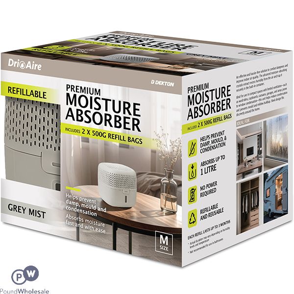 Dekton Dri Aire Refillable Medium Grey Mist Premium Moisture Absorber 2 X 500g