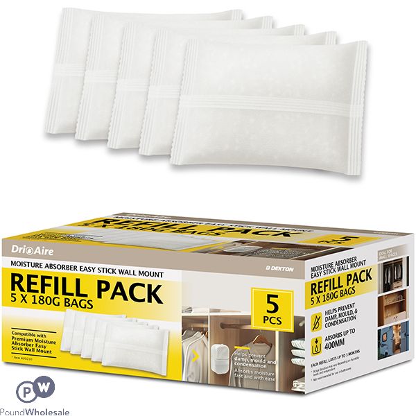Dekton Dri Aire Moisture Absorbing Easy Stick Wall Mount Refill Pack 5 X 180g
