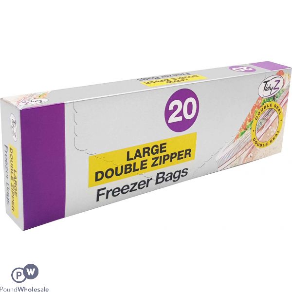 Tidyz Large Double Zipper Resealable Freezer Bags 20 Pack