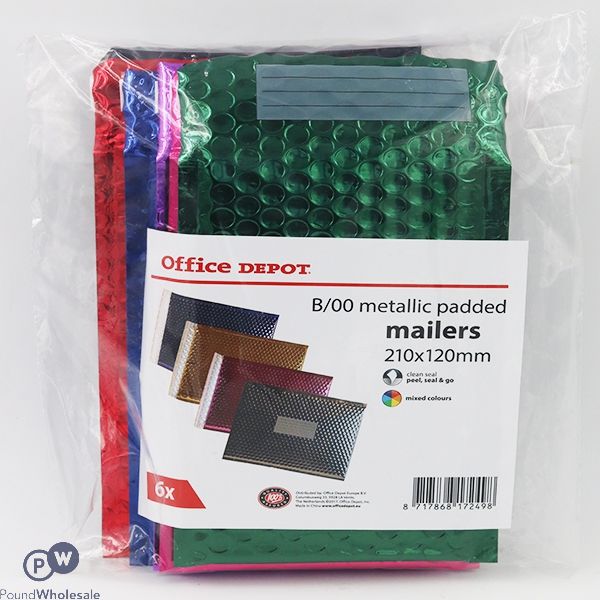 B/00 Metallic Padded Mailers 210mm X 120mm Assorted Colours 6pk