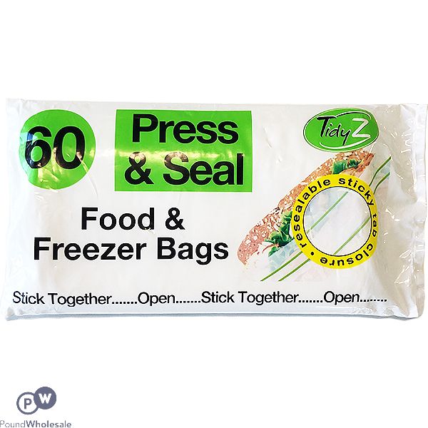 TIDY Z ULTIMATE STRENGTH PRESS & SEAL FOOD & FREEZER BAGS 60 PACK