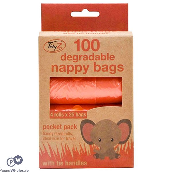 TIDYZ DEGRADABLE NAPPY BAGS WITH TIE HANDLES 100 PACK