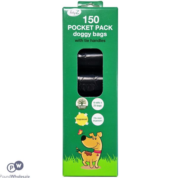 Tidyz Pocket Pack Fragranced Tie Handles Doggy Bags 150 Pack