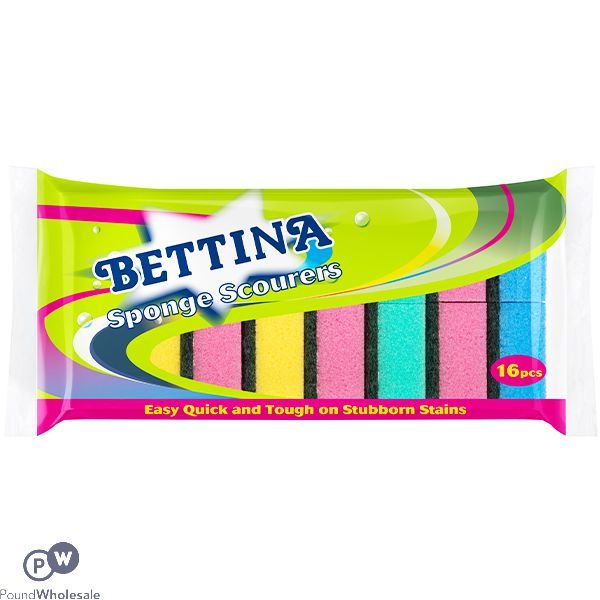 BETTINA MULTICOLOURED SPONGE SCOURERS 16 PACK