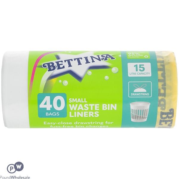 BETTINA 40 DRAWSTRING SMALL WASTE BIN LINERS 15L