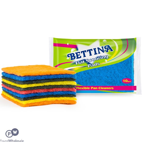 Bettina Assorted Colour Heavy Duty Large Scouring Pads 10 Pack