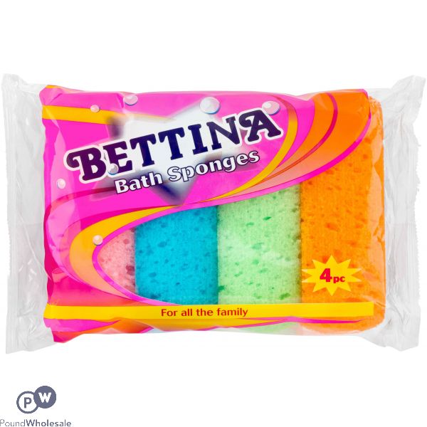 BETTINA BATH SPONGES ASSORTED COLOURS 4PC