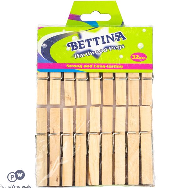 Bettina Hardwood Clothing Pegs 32 Pack