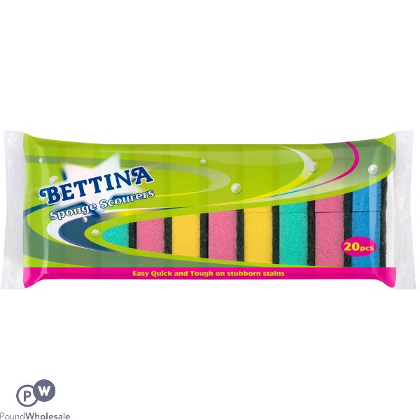 Bettina Assorted Colour Sponge Scourers 20 Pack
