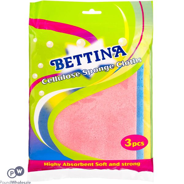 Bettina Assorted Colour Cellulose Highly Absorbent Sponge Cloths 3 Pack