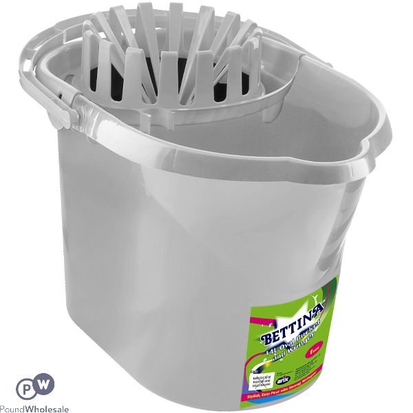 Bettina Silver Oval Mop Bucket Metallic With Wringer 15L