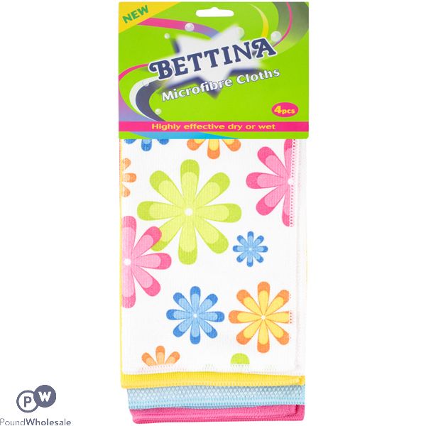Bettina Assorted Floral Microfibre Cloth 4 Pack