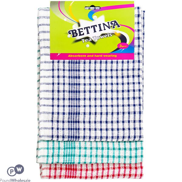 BETTINA TEA TOWELS ASSORTED COLOURS 3PC