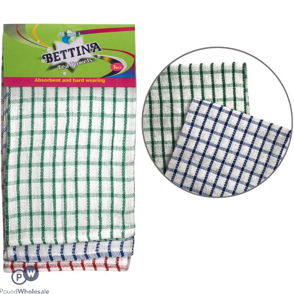 Bettina Assorted Colour Cotton Tea Towels 3pc