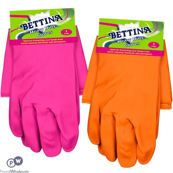 BETTINA HEAVY DUTY HOUSEHOLD GLOVES 2 ASSORTED COLOURS