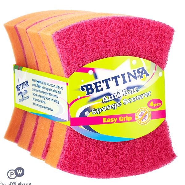 Bettina Easy Grip Anti-bac Sponge Scourer 4 Pack