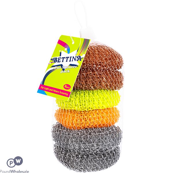 BETTINA ASSORTED POT SCOURER 6 PACK