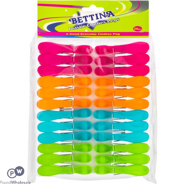 BETTINA PLASTIC CLOTHES PEGS ASSORTED COLOURS 24PC