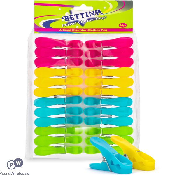 Bettina Assorted Colours Plastic Clothes Pegs 24 Pack