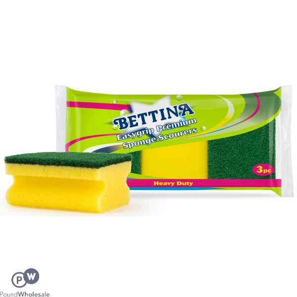 BETTINA 3 PACK EASY GRIP PREMIUM SPONGE SCOURERS