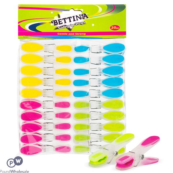 BETTINA SOFT GRIP PEGS ASSORTED COLOURS 20PC