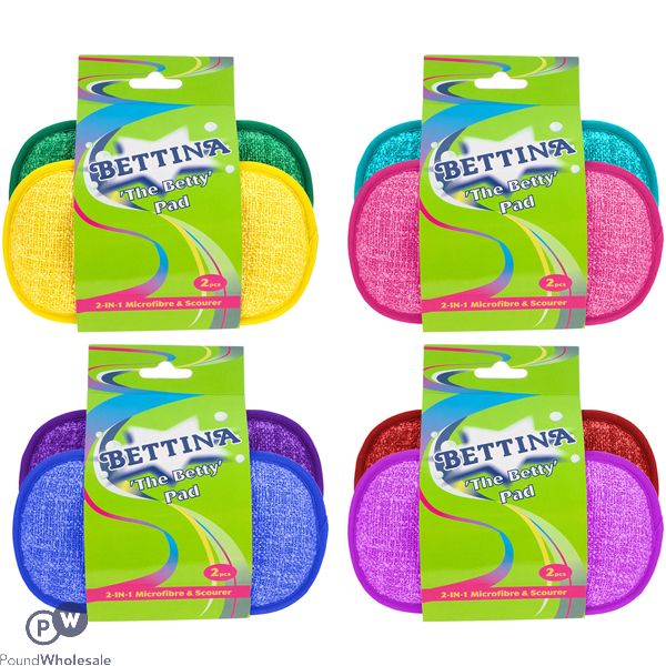 Bettina 'The Betty' 2-In-1 Microfibre & Scourer Pad 2pc Assorted Colours