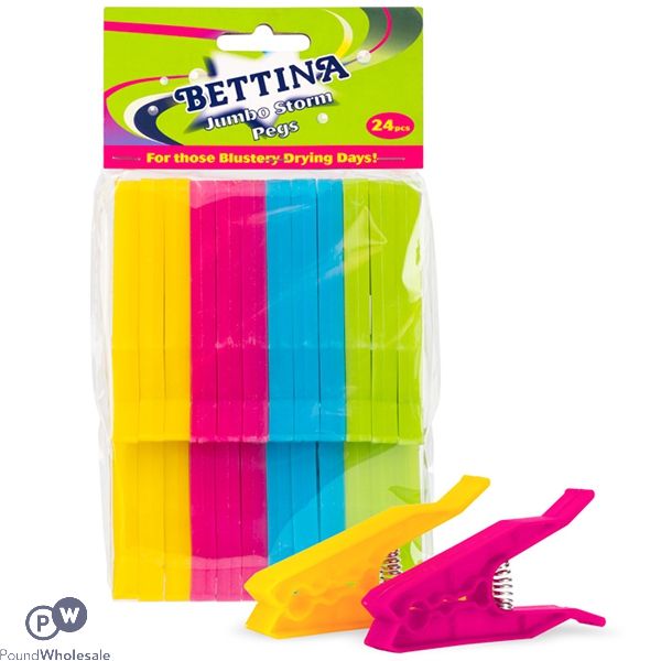 BETTINA JUMBO STORM PEGS ASSORTED COLOURS 24PC